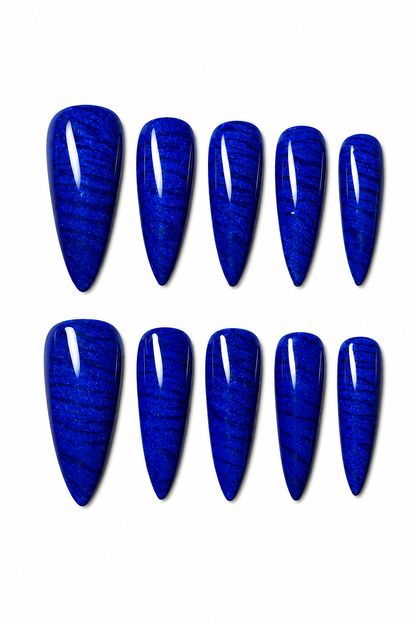 Sapphire Tiger Cat Eye reusable blue magnetic press-on nails
