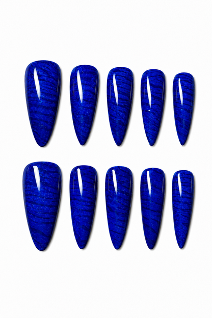 Sapphire Tiger Cat Eye reusable blue magnetic press-on nails