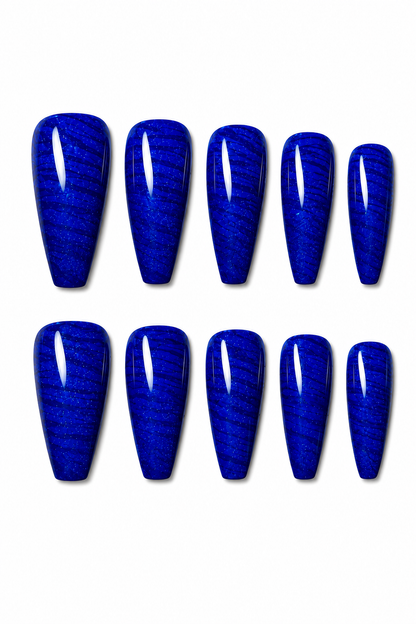 Sapphire Tiger Cat Eye reusable blue magnetic press-on nails