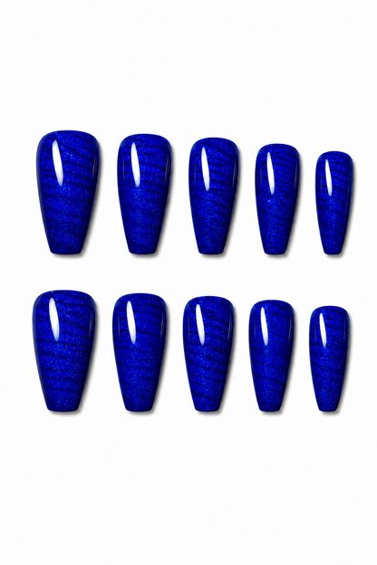 Sapphire Tiger Cat Eye reusable blue magnetic press-on nails