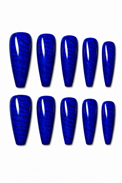 Sapphire Tiger Cat Eye reusable blue magnetic press-on nails