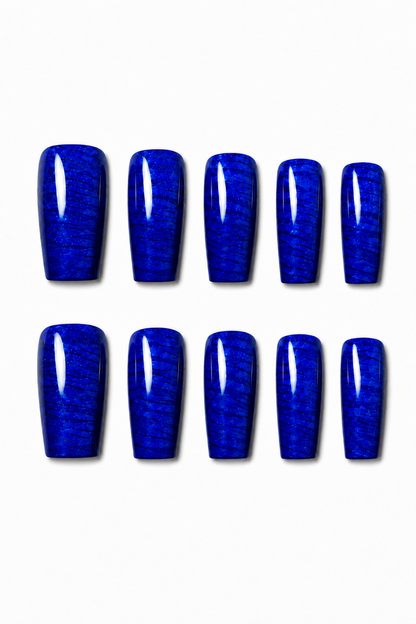 Sapphire Tiger Cat Eye reusable blue magnetic press-on nails