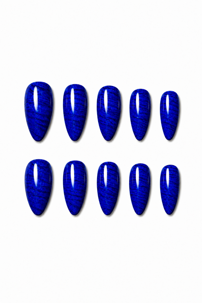 Sapphire Tiger Cat Eye reusable blue magnetic press-on nails