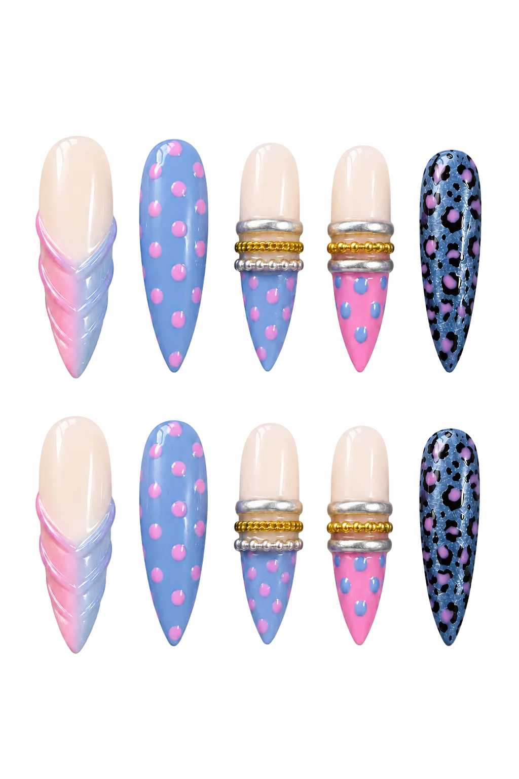 Blue Doll Leopard electric blue and animal print handmade reusable press-on nails