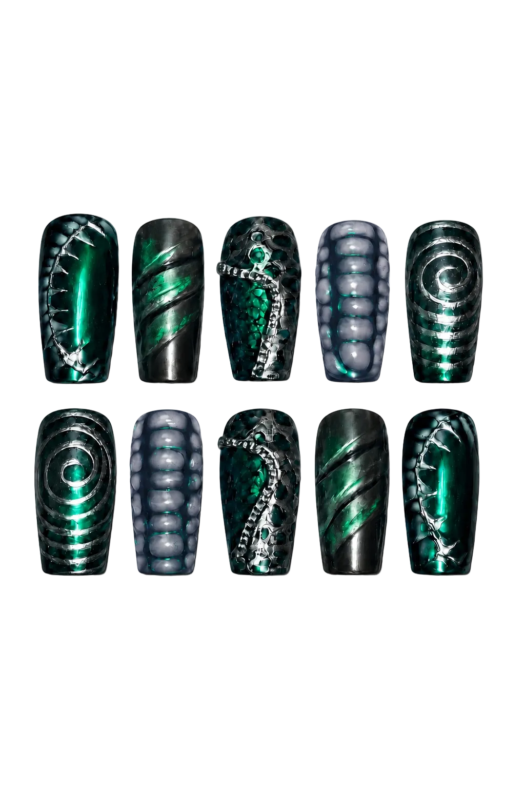 Obsidian Reef gothic midnight black shimmer handmade reusable press-on nails