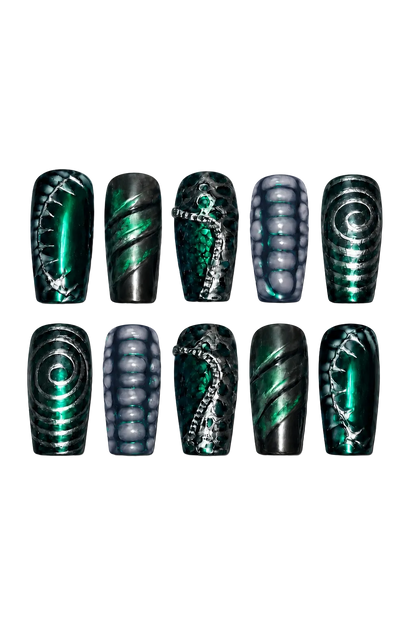 Obsidian Reef gothic midnight black shimmer handmade reusable press-on nails
