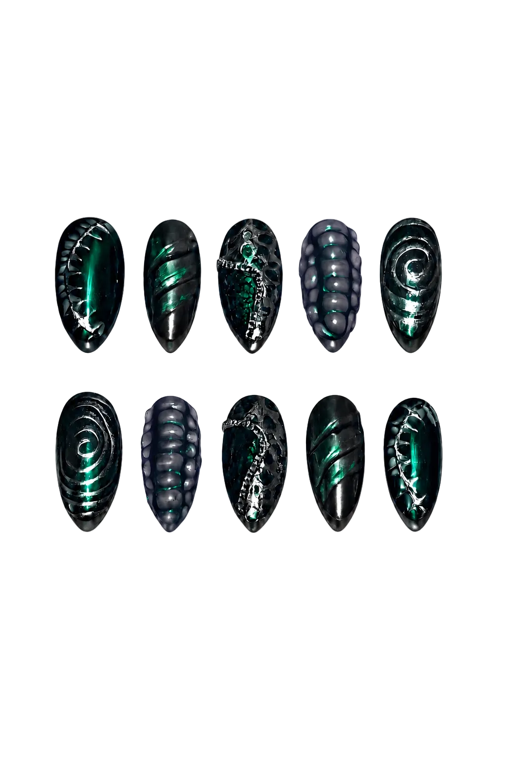 Obsidian Reef gothic midnight black shimmer handmade reusable press-on nails
