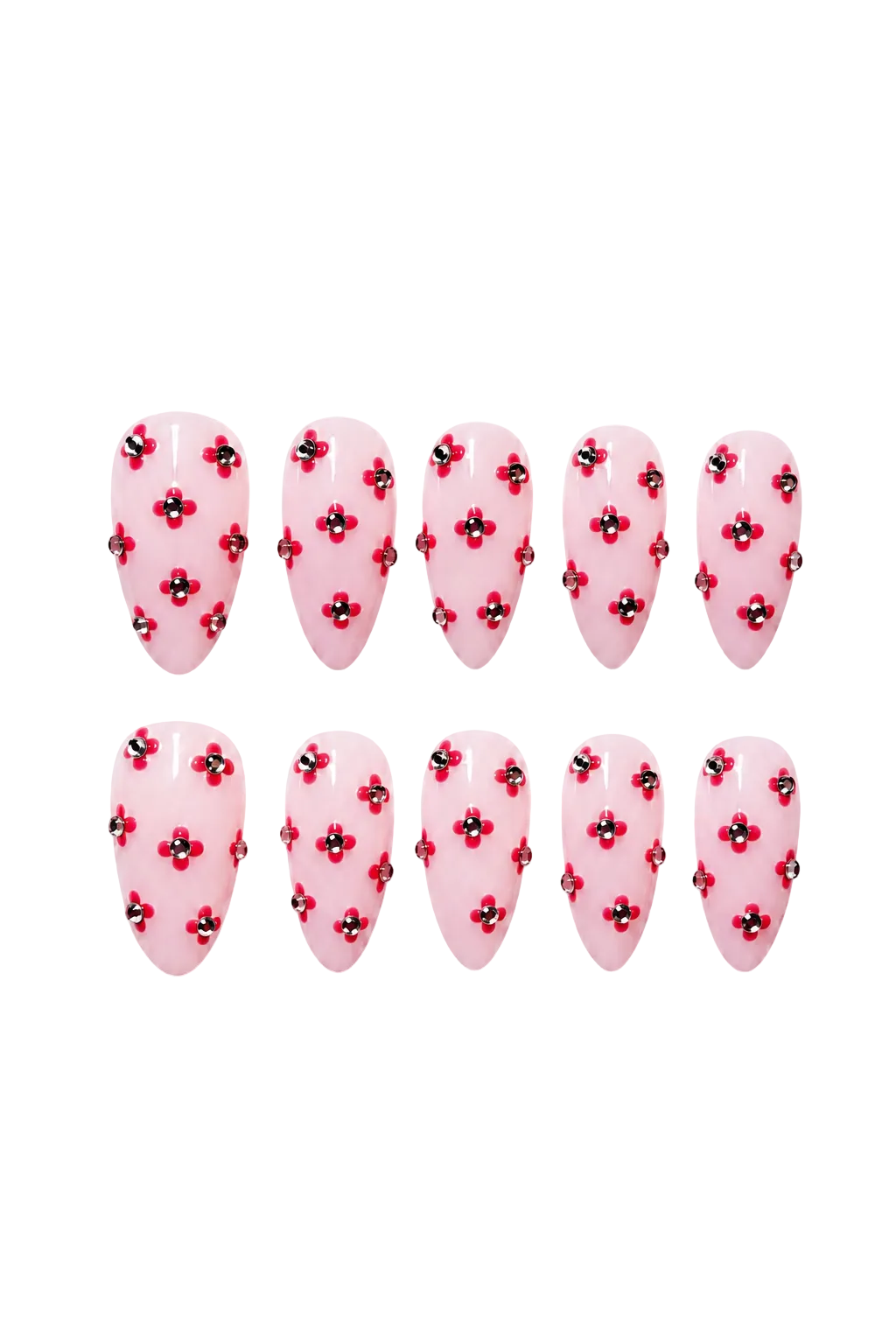 Rosy Crystal elegant soft pink glitter handmade reusable press-on nails