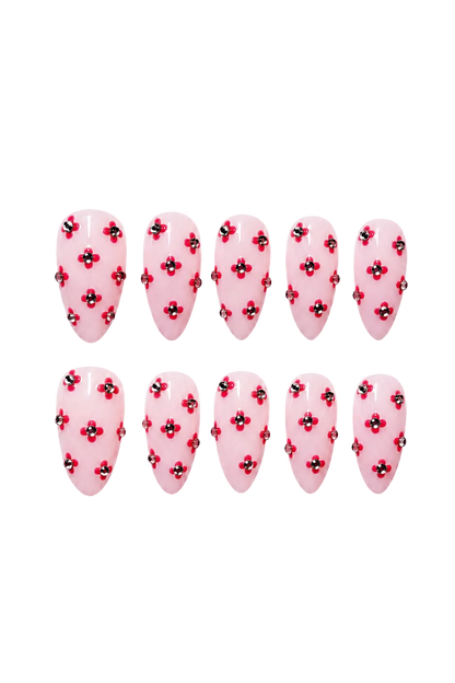 Rosy Crystal elegant soft pink glitter handmade reusable press-on nails