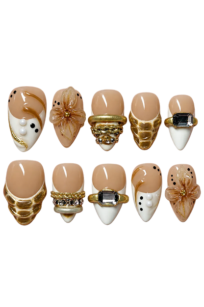 VINTAGE OPULENCE champagne gold vintage design reusable gel press-on nails - image 1 of 9