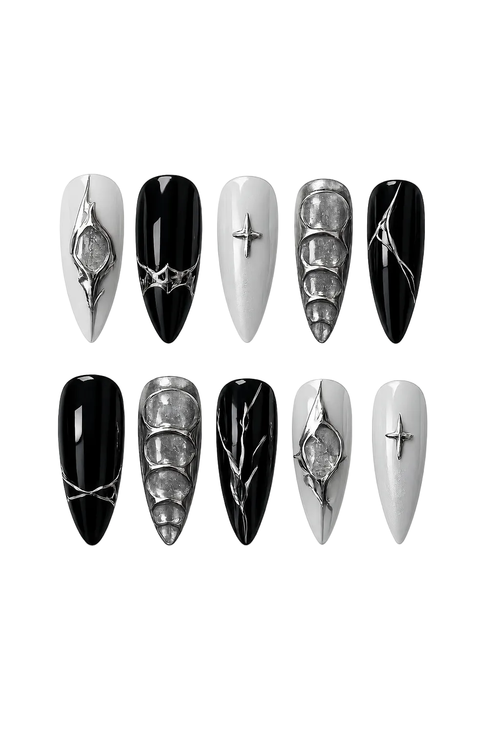 Silver Web – Black & Nude Press-On Nails luxury handmade reusable press-on nails